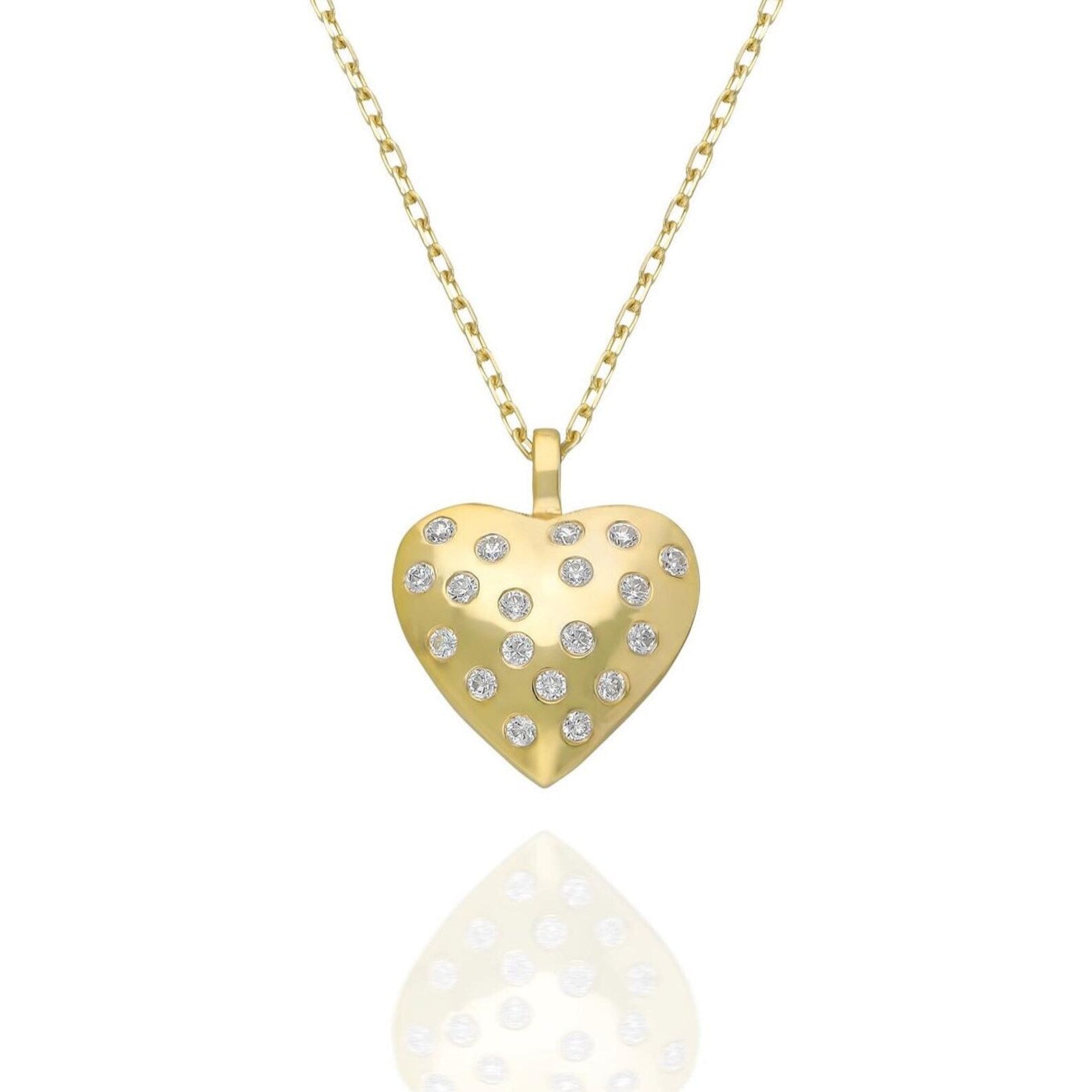Puffed Heart Diamond Necklace