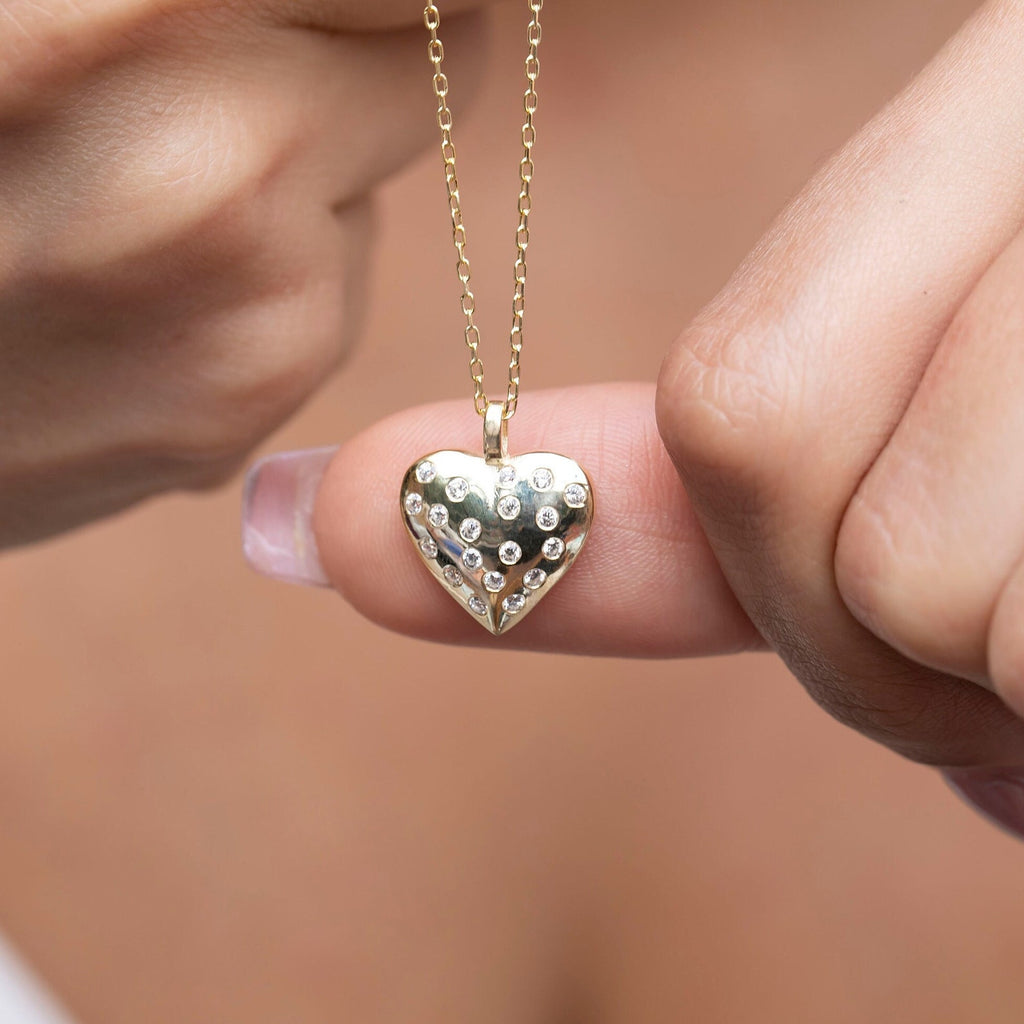 Puffy Heart Studded Necklace