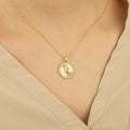 R Letter Round Disc Halo Initial Necklace