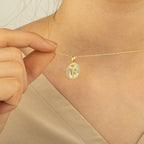 R Letter Round Disc Halo Initial Necklace