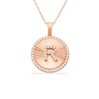 R Letter Round Disc Halo Initial Necklace