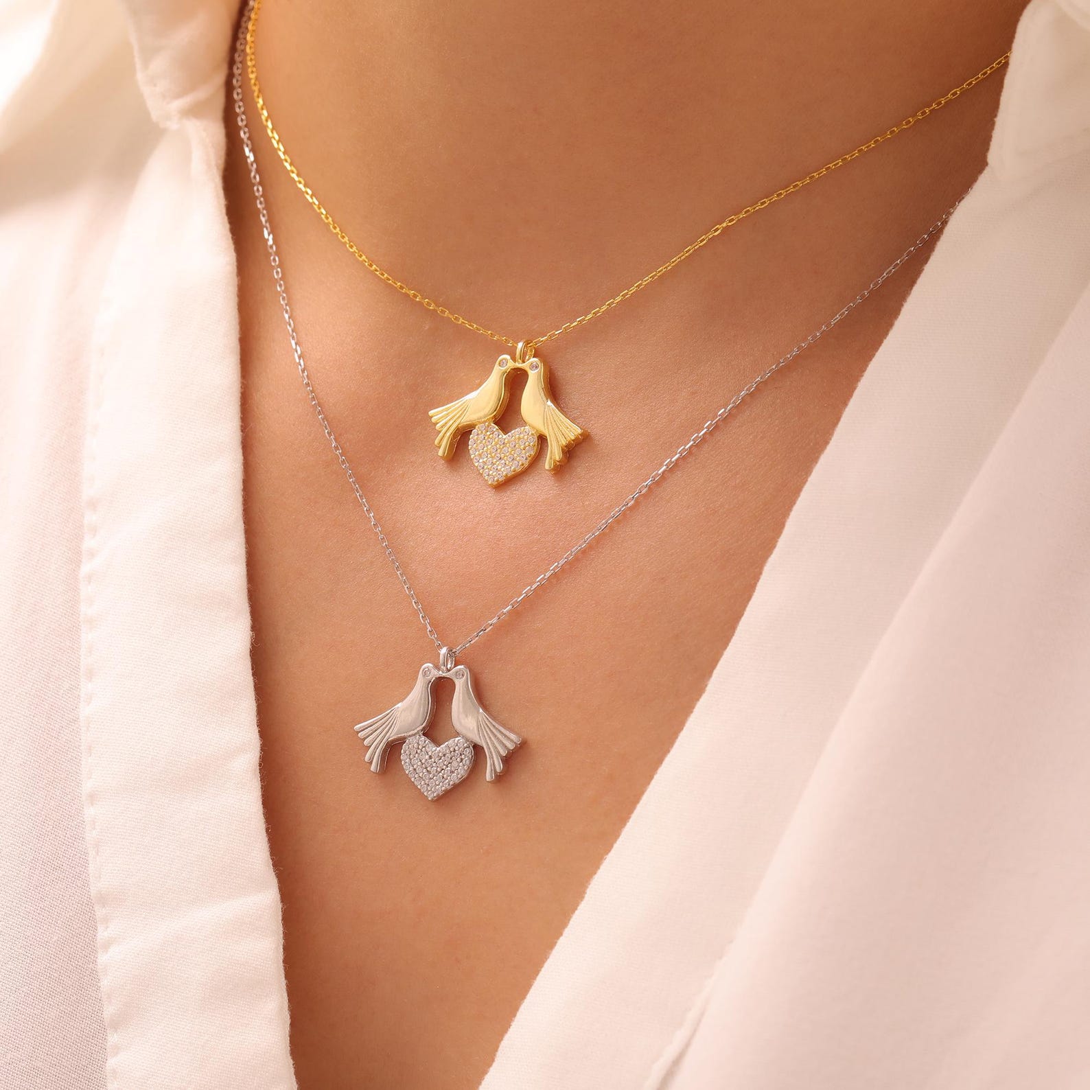Romantic Dove Heart Necklace