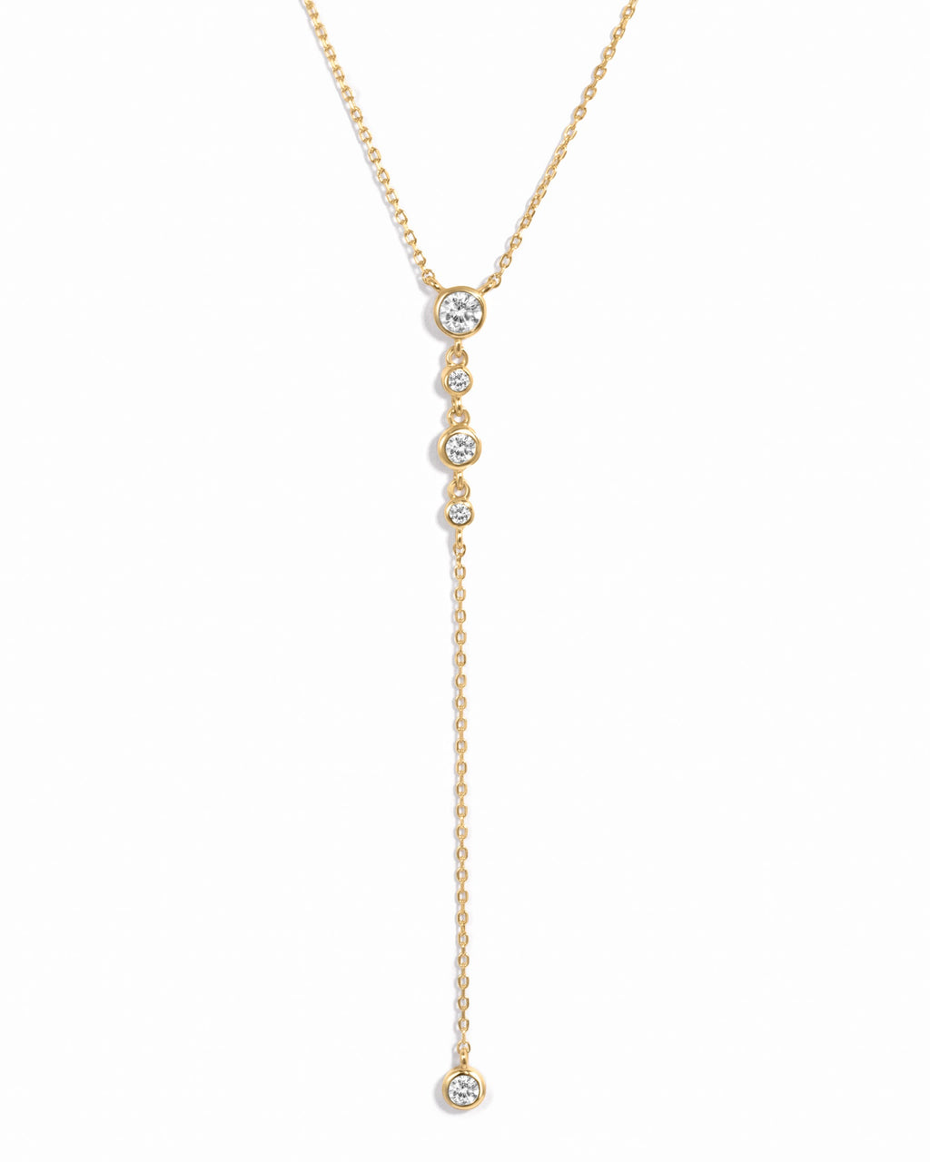 Round Bezel Set Drop Lariat Necklace