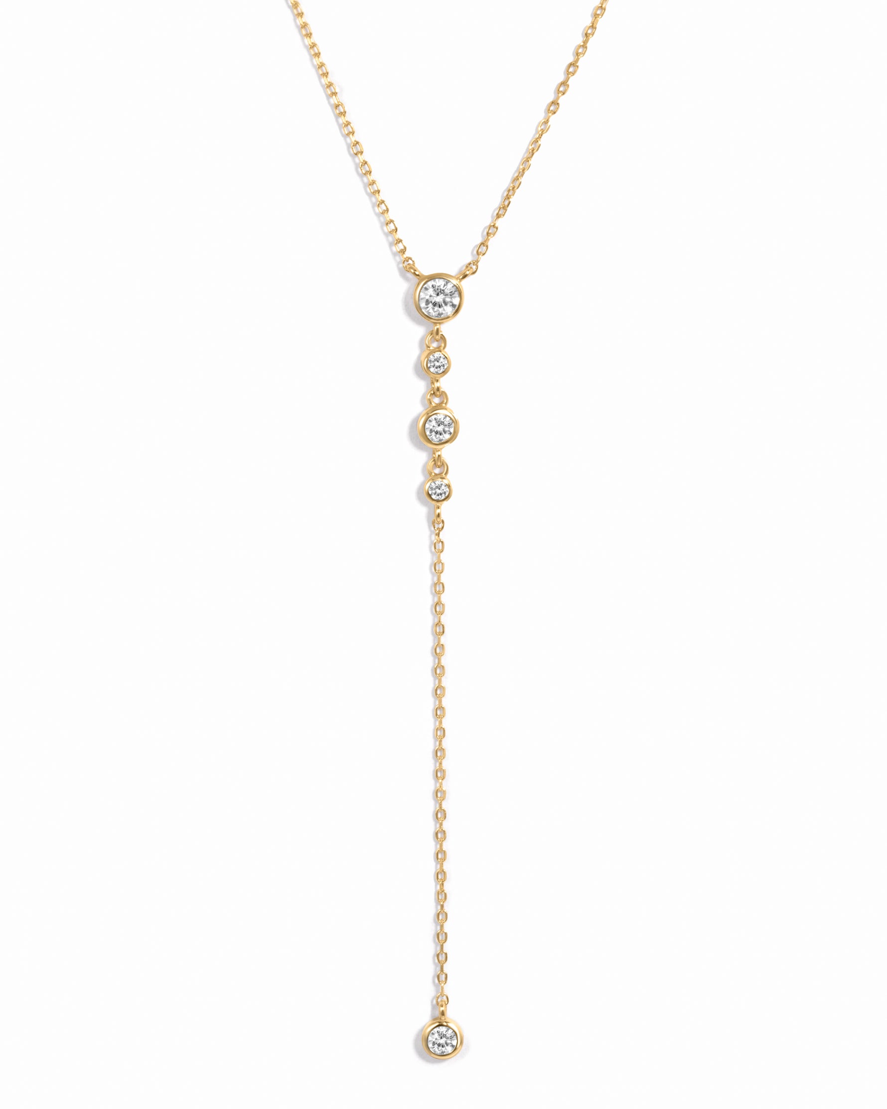 Round Bezel Set Drop Lariat Necklace