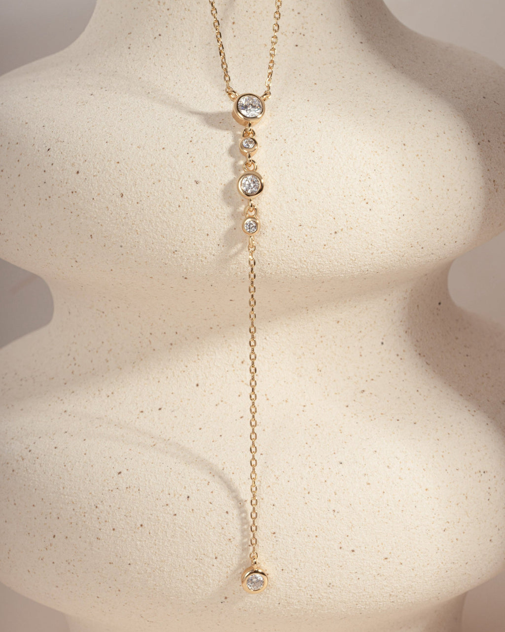 Round Bezel Set Drop Lariat Necklace