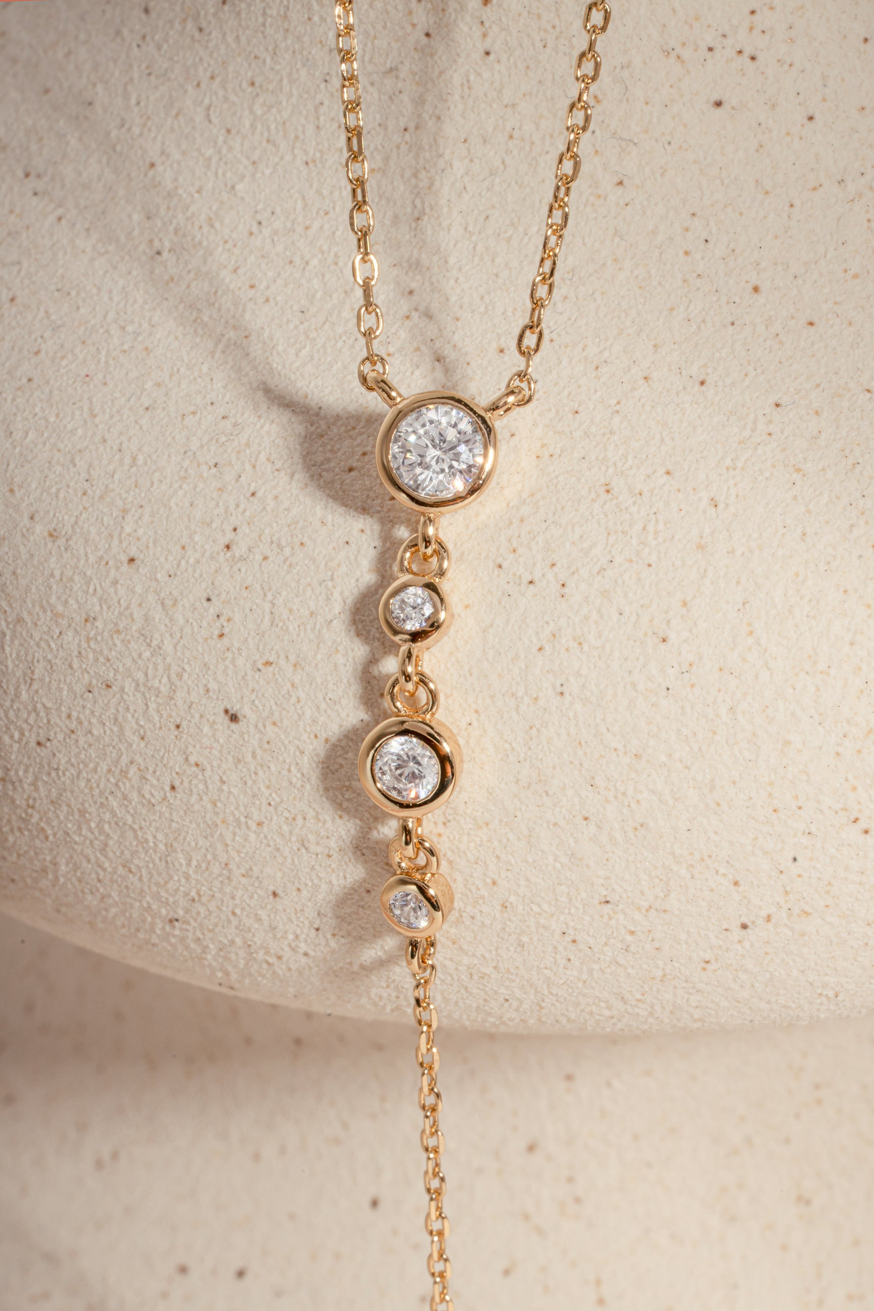 Round Bezel Set Drop Lariat Necklace
