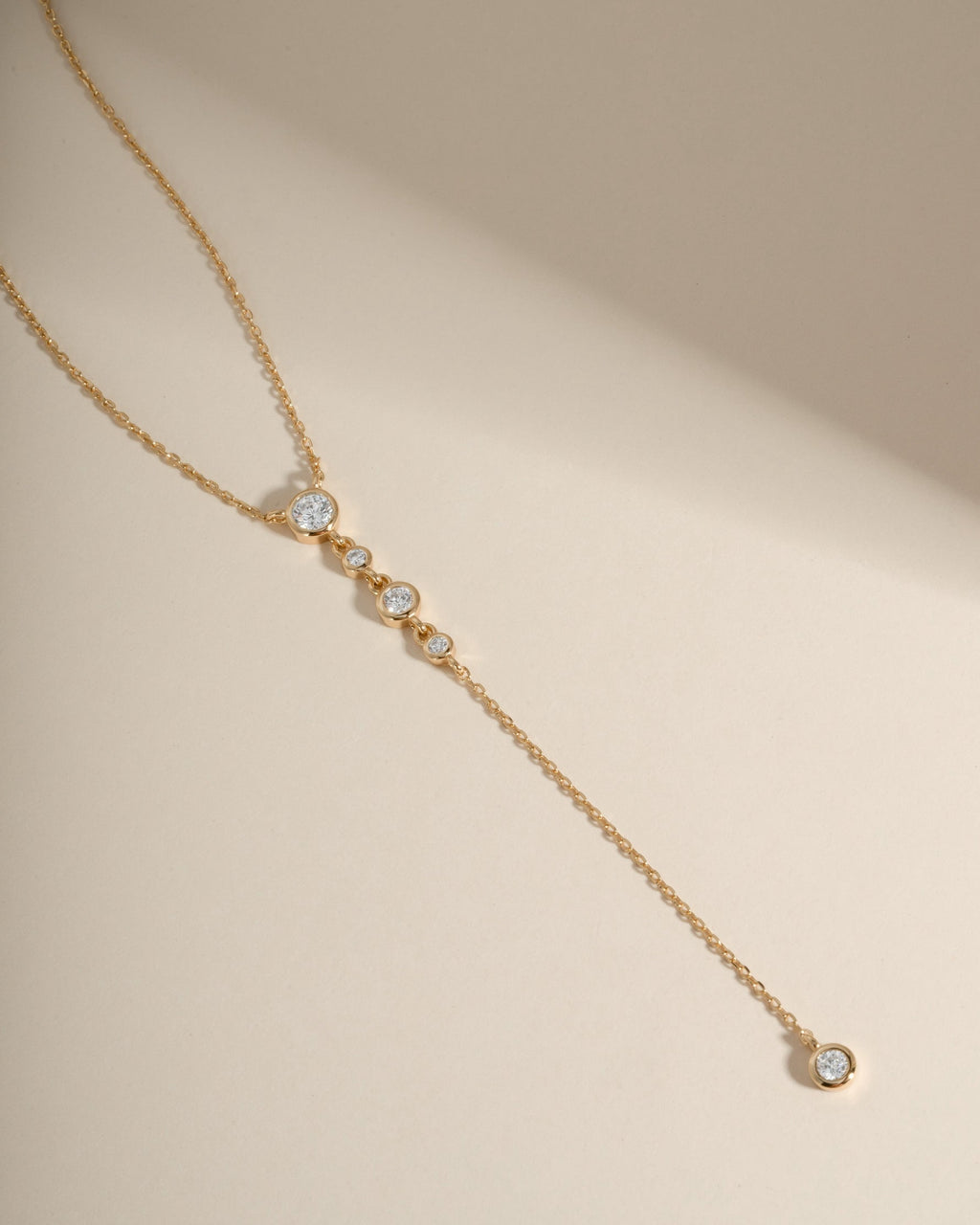 Round Bezel Set Drop Lariat Necklace