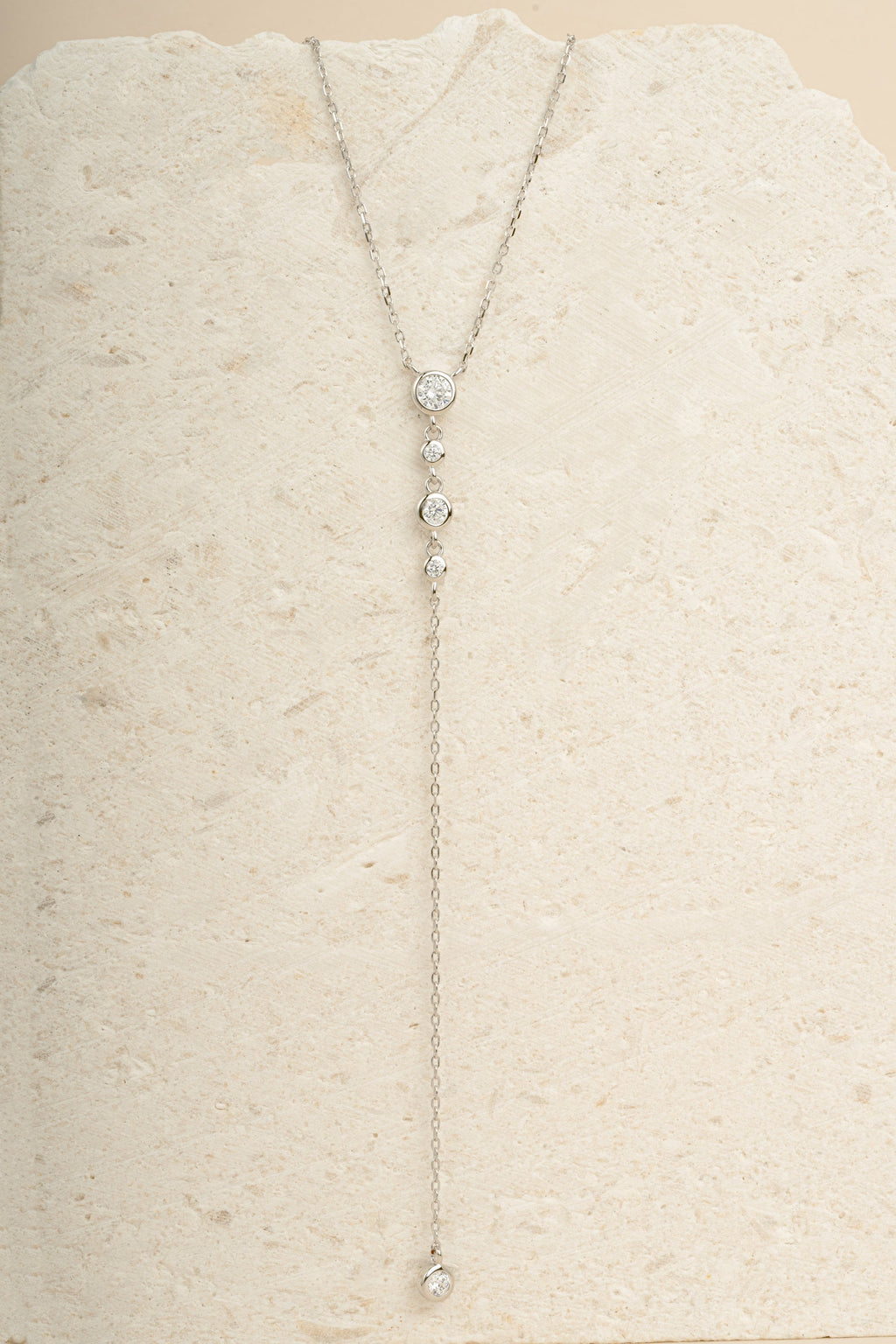 Round Bezel Set Drop Lariat Necklace