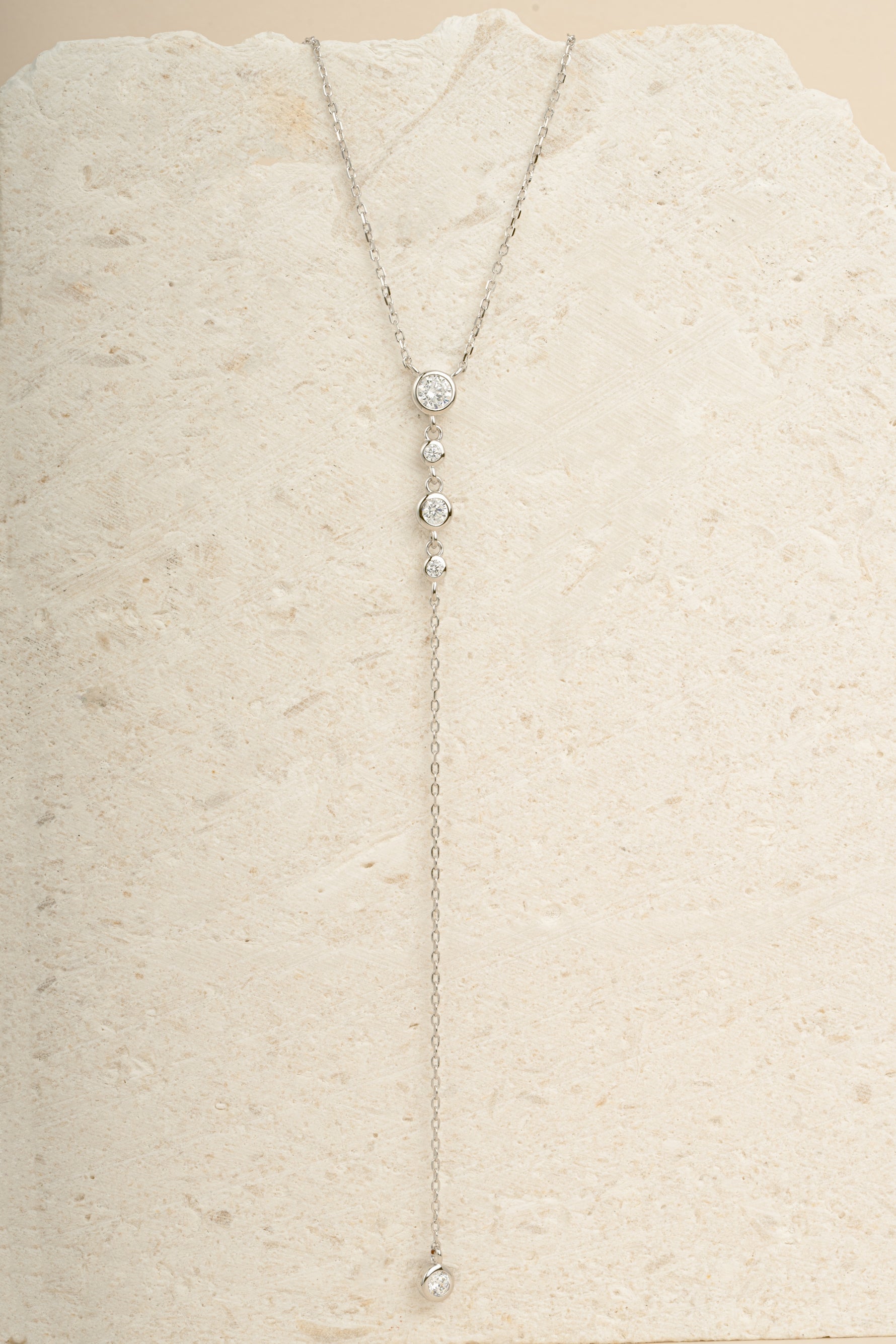 Round Bezel Set Drop Lariat Necklace