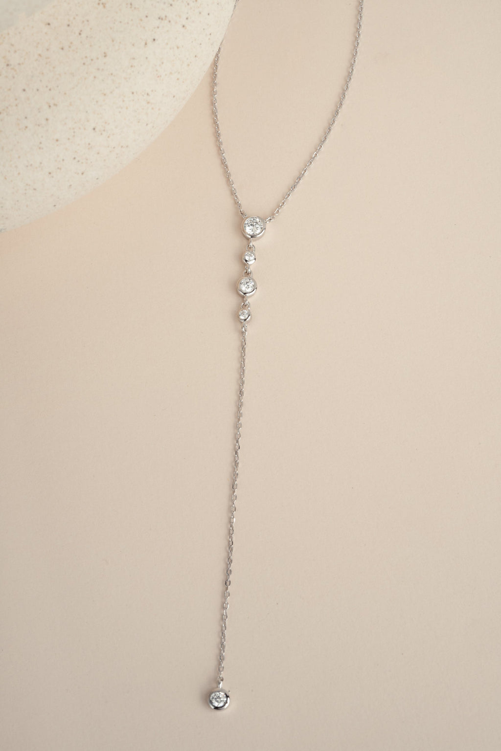 Round Bezel Set Drop Lariat Necklace