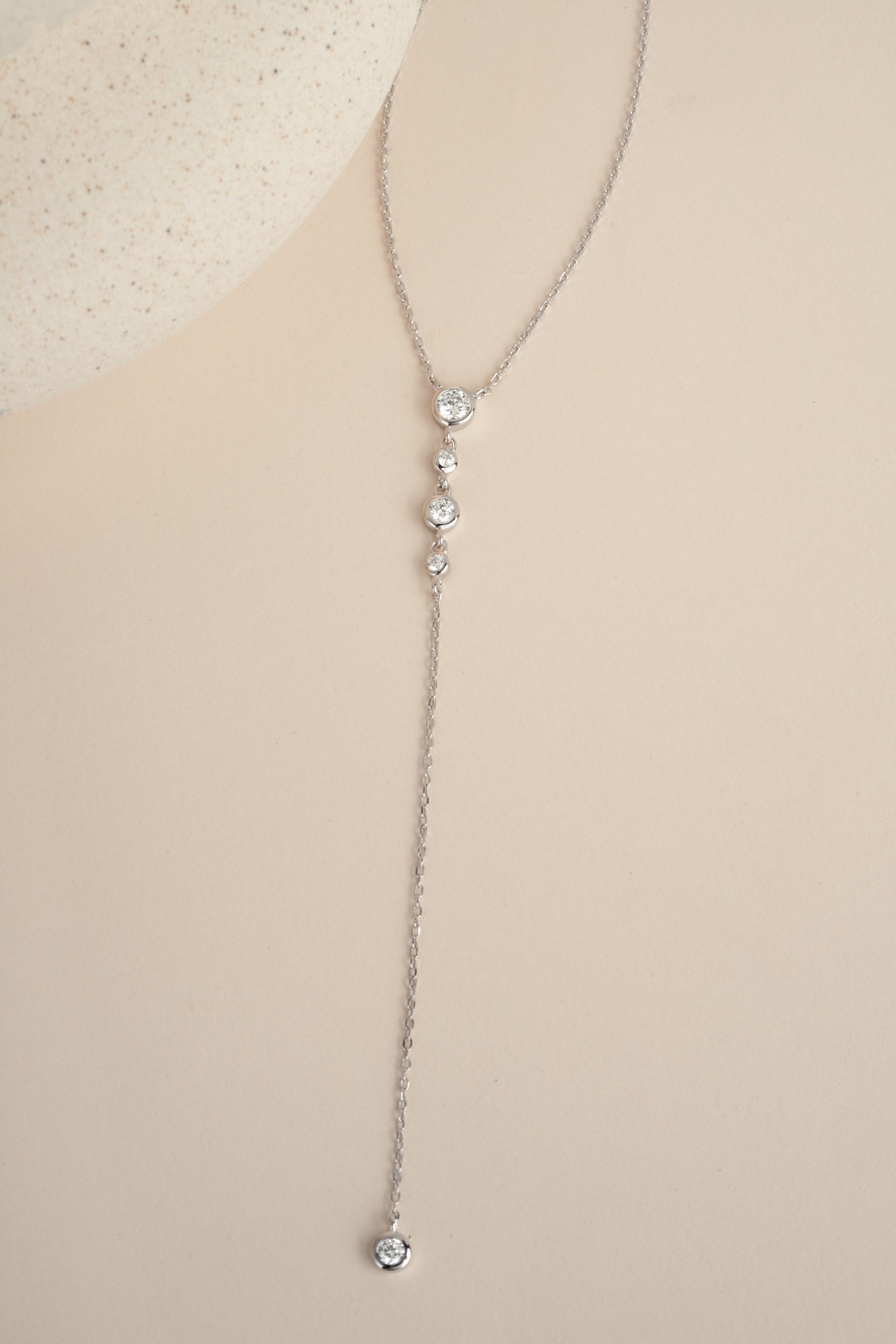 Round Bezel Set Drop Lariat Necklace