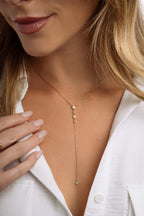 Round Bezel Set Drop Lariat Necklace