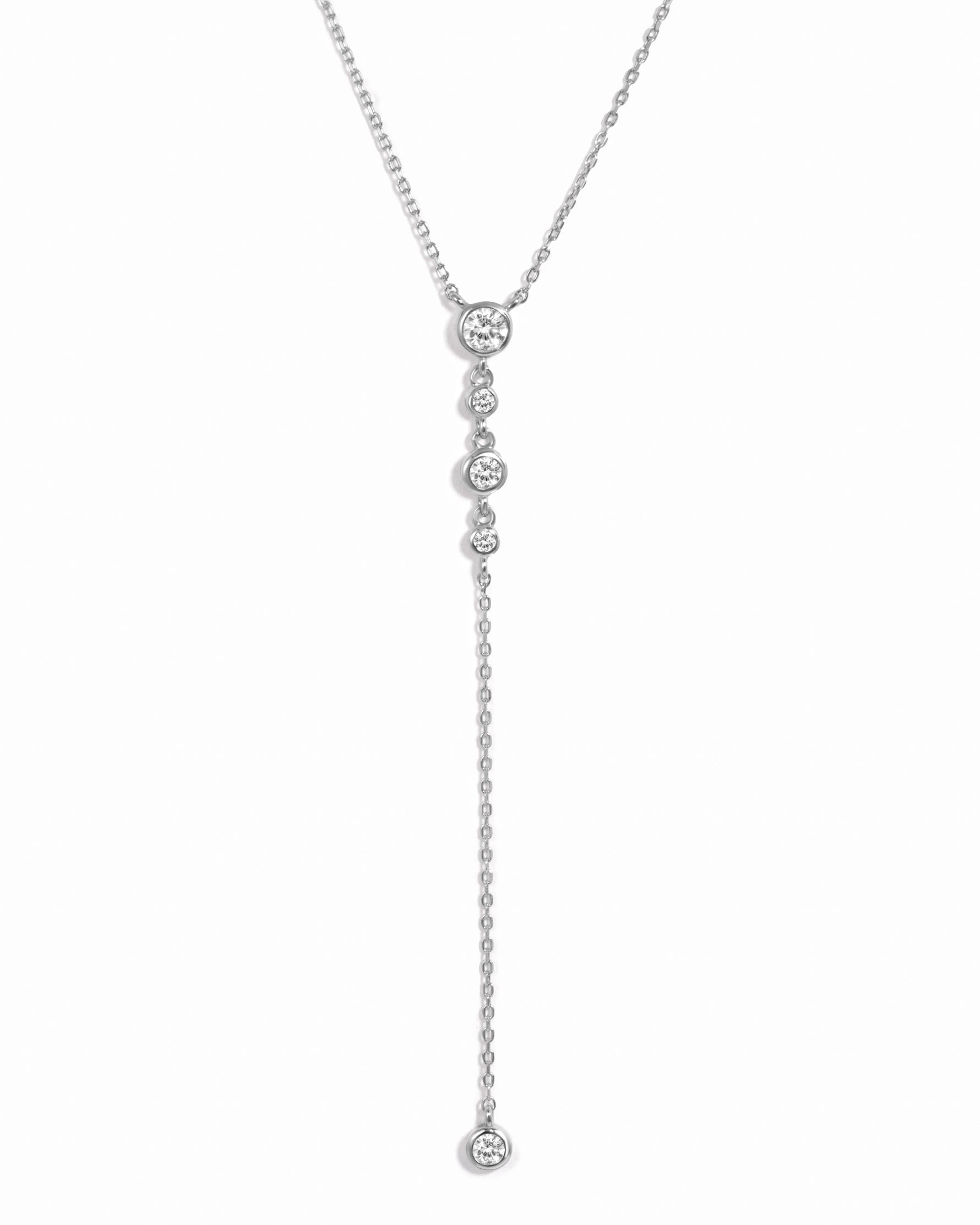 Round Bezel Set Drop Lariat Necklace