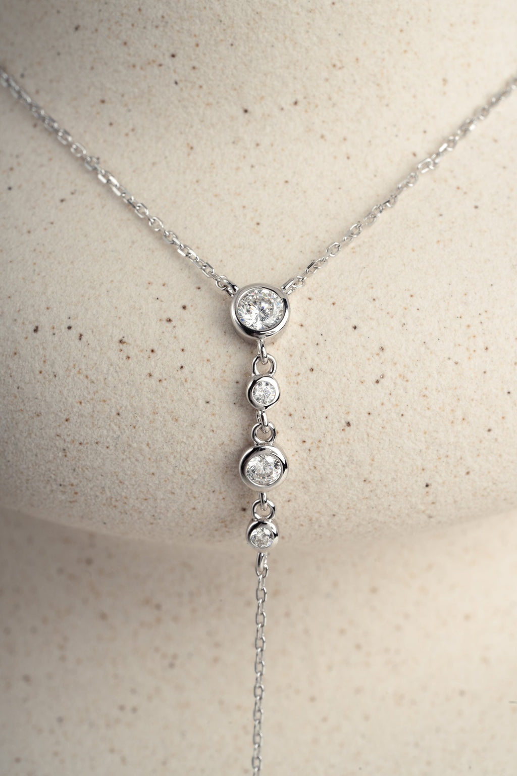 Round Bezel Set Drop Lariat Necklace