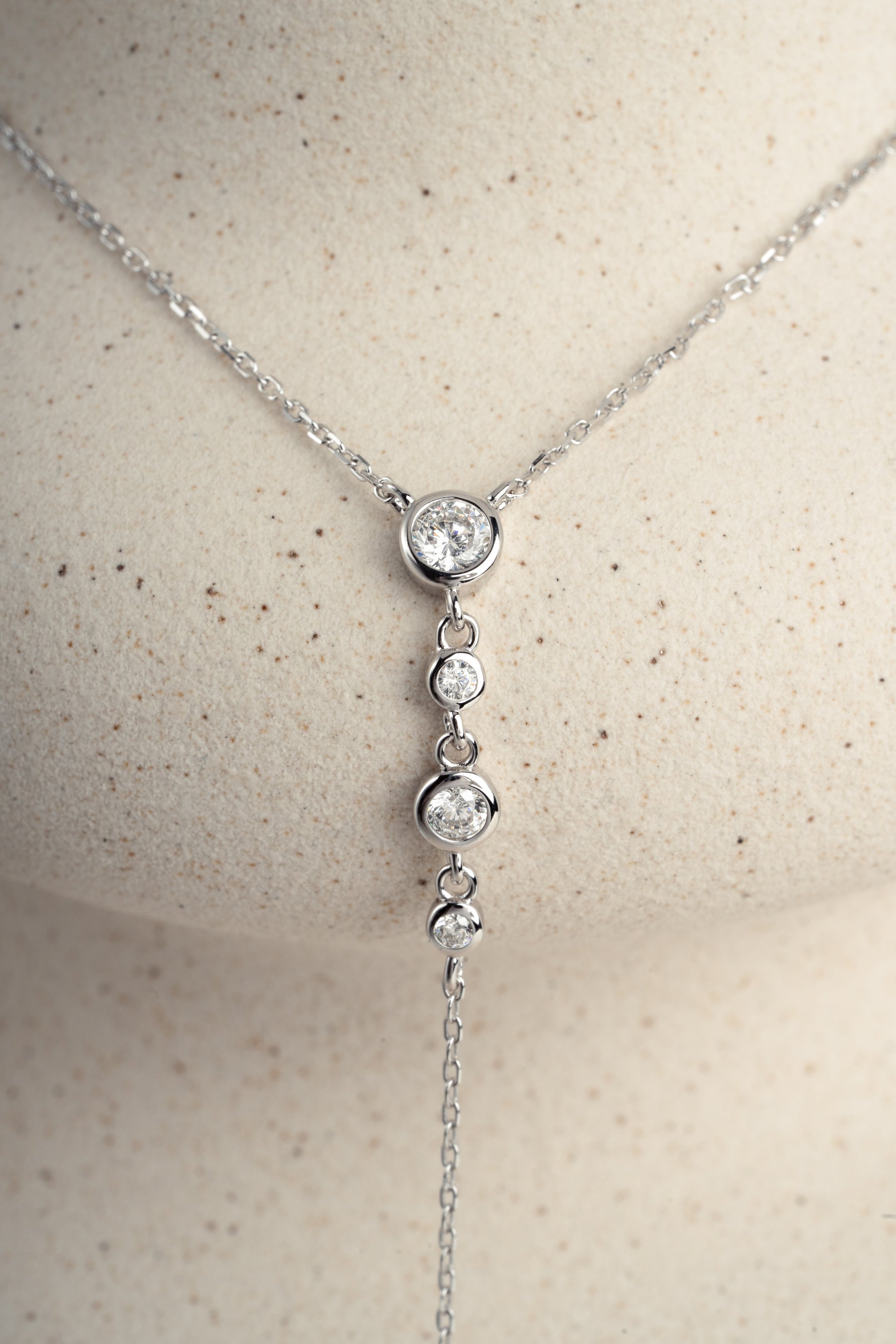 Round Bezel Set Drop Lariat Necklace