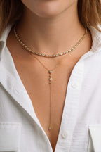 Round Bezel Set Drop Lariat Necklace