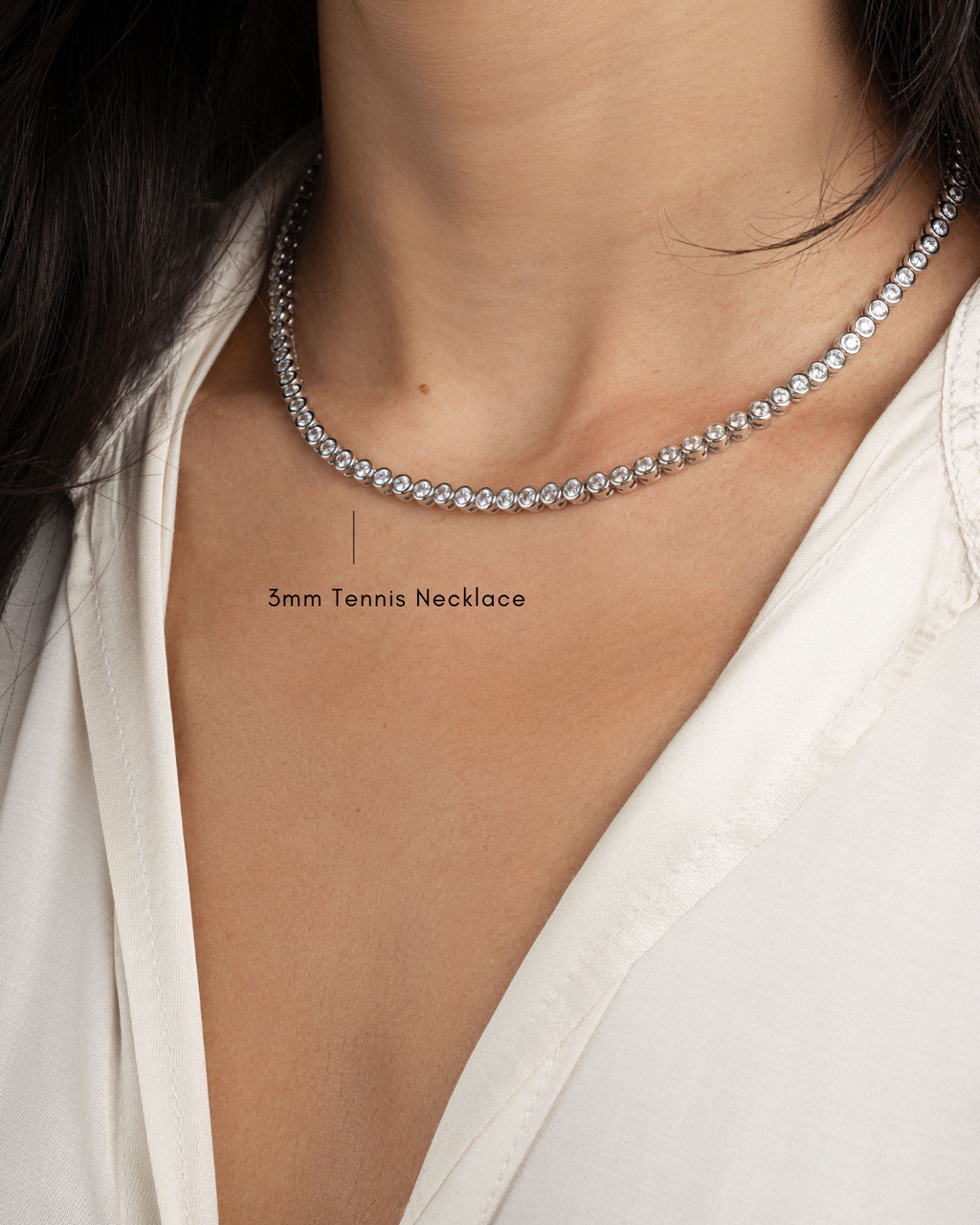 Round Cut Bezel Tennis Necklace In Silver