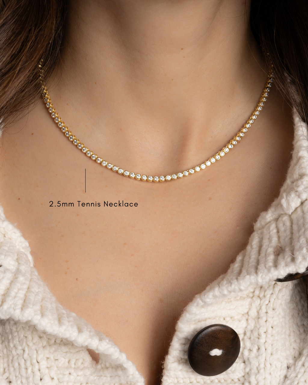 Round Cut Bezel Tennis Necklace In Silver