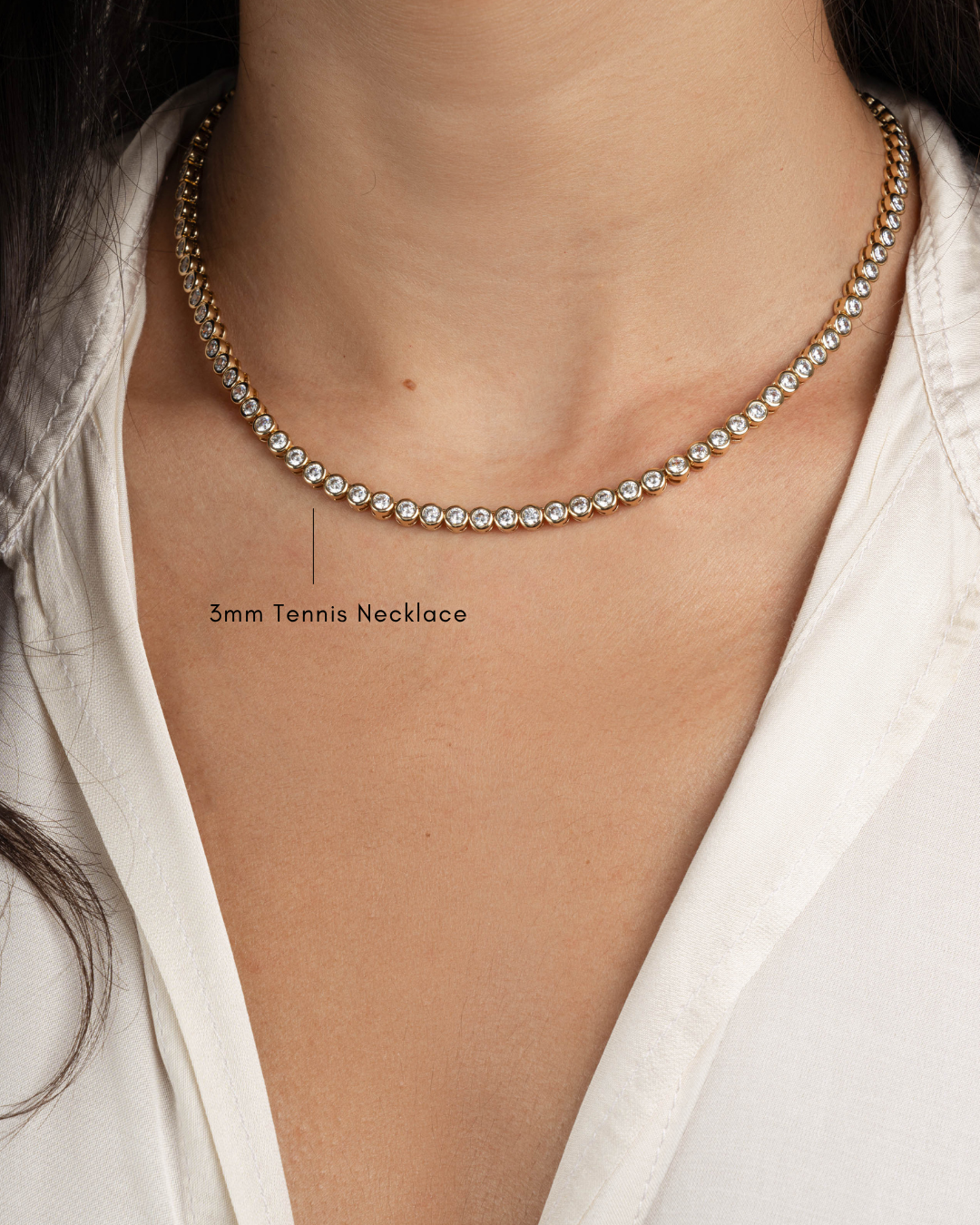 Round Cut Bezel Tennis Necklace In Silver