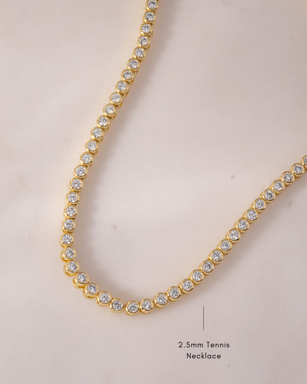 Round Cut Bezel Tennis Necklace In Silver