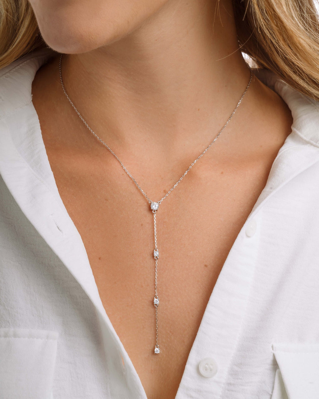 Round Drop Lariat Chain Necklace