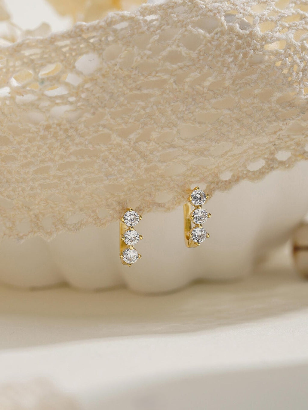 Round Triple Stone Hoops