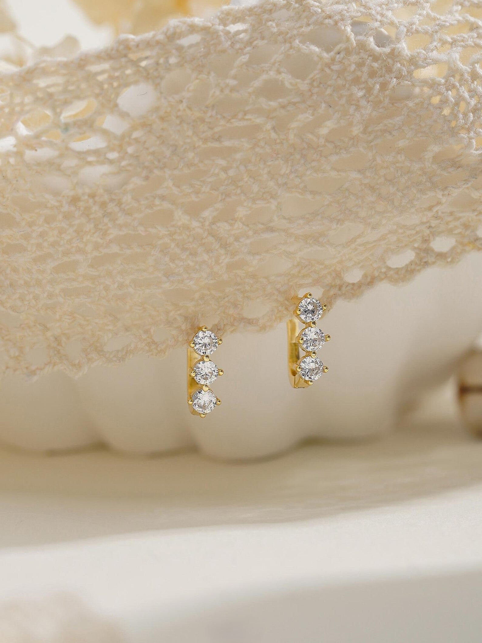 Round Triple Stone Hoops