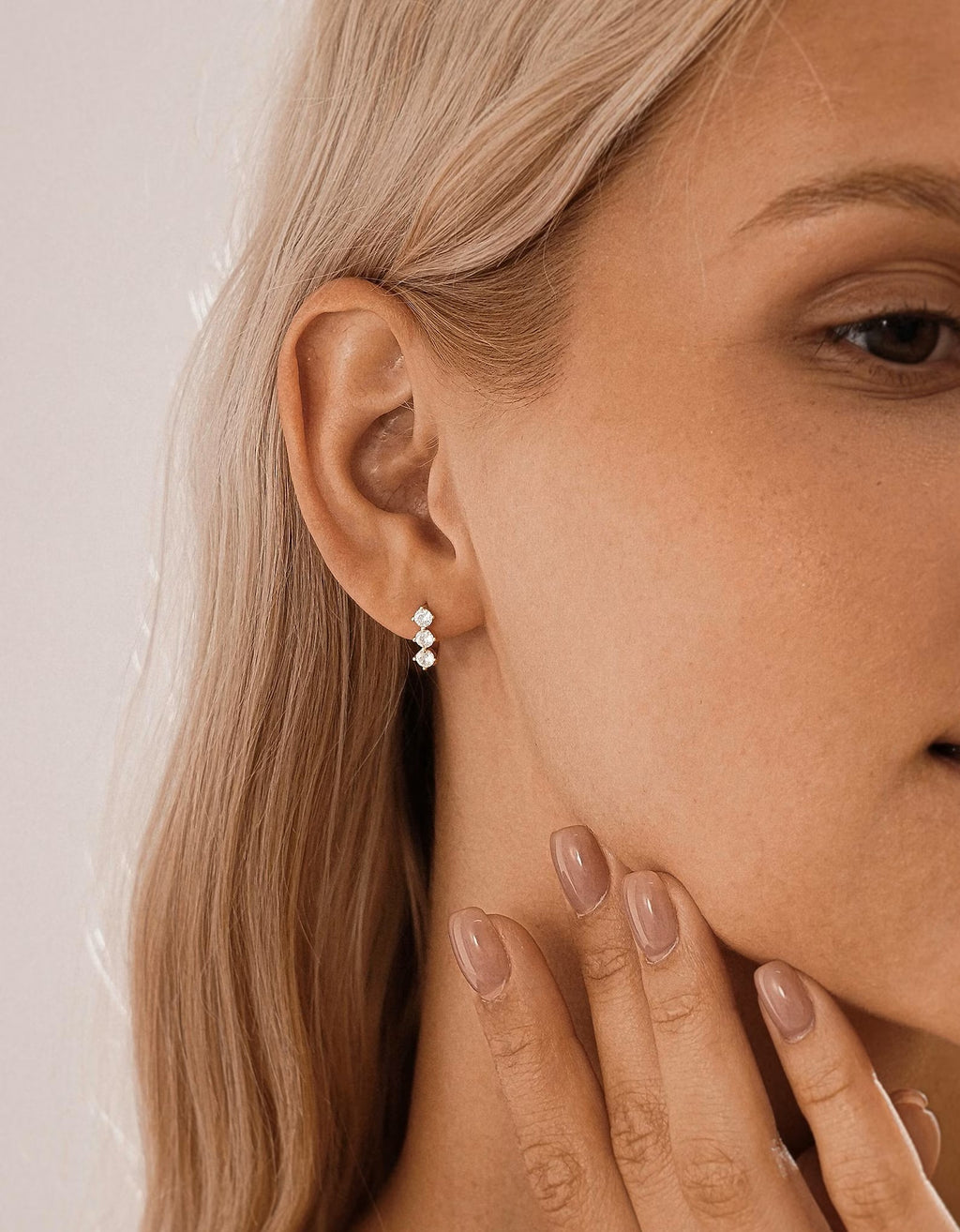 Round Triple Stone Hoops
