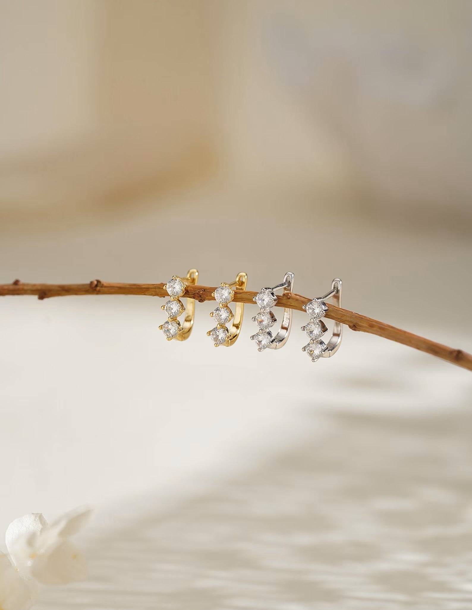 Round Triple Stone Hoops