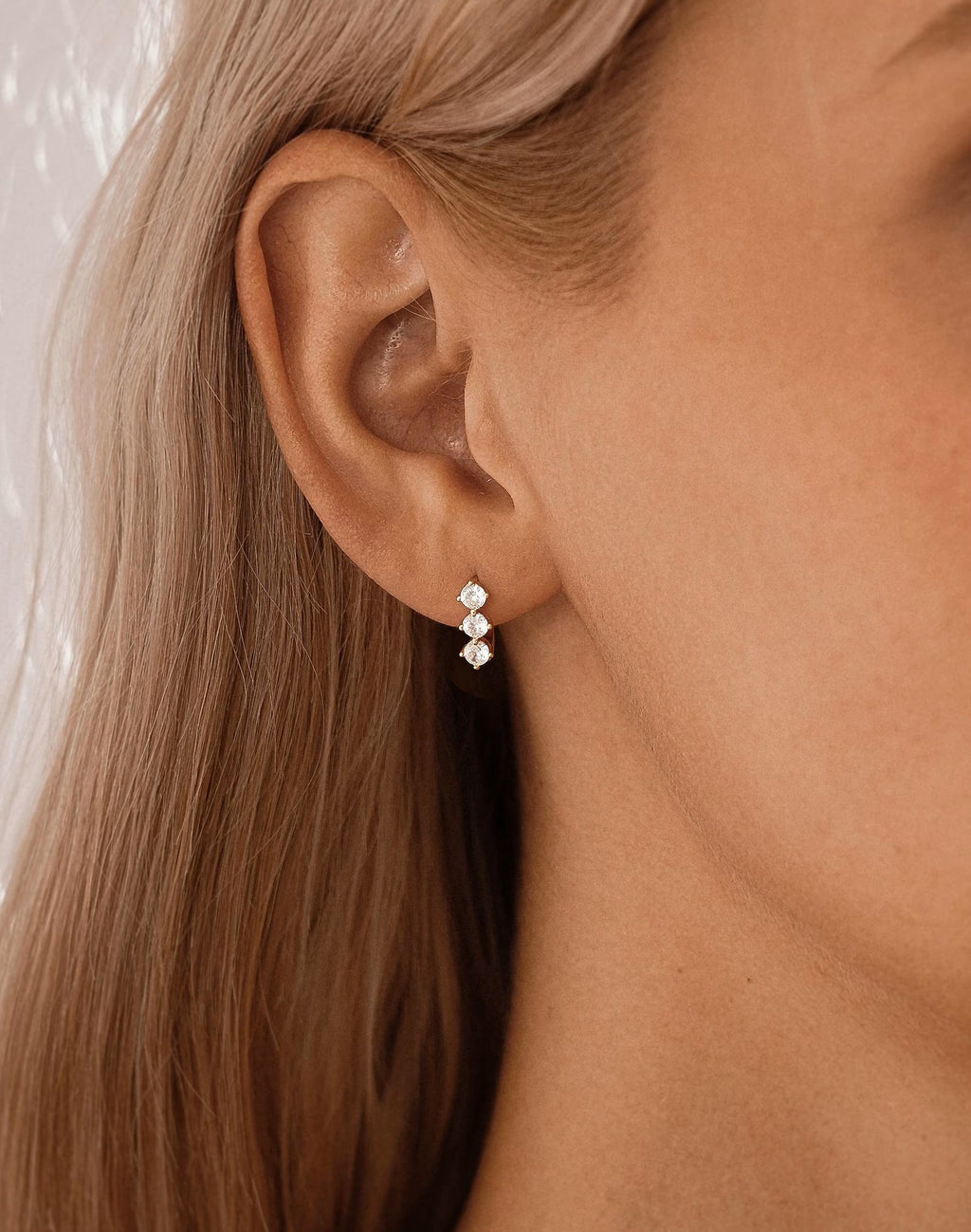 Round Triple Stone Hoops