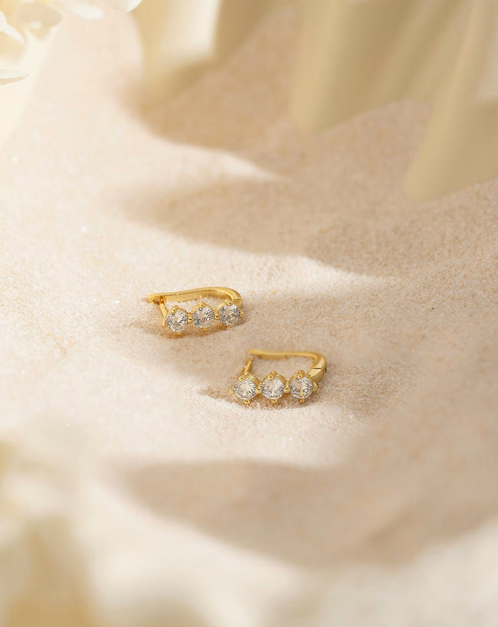 Round Triple Stone Hoops