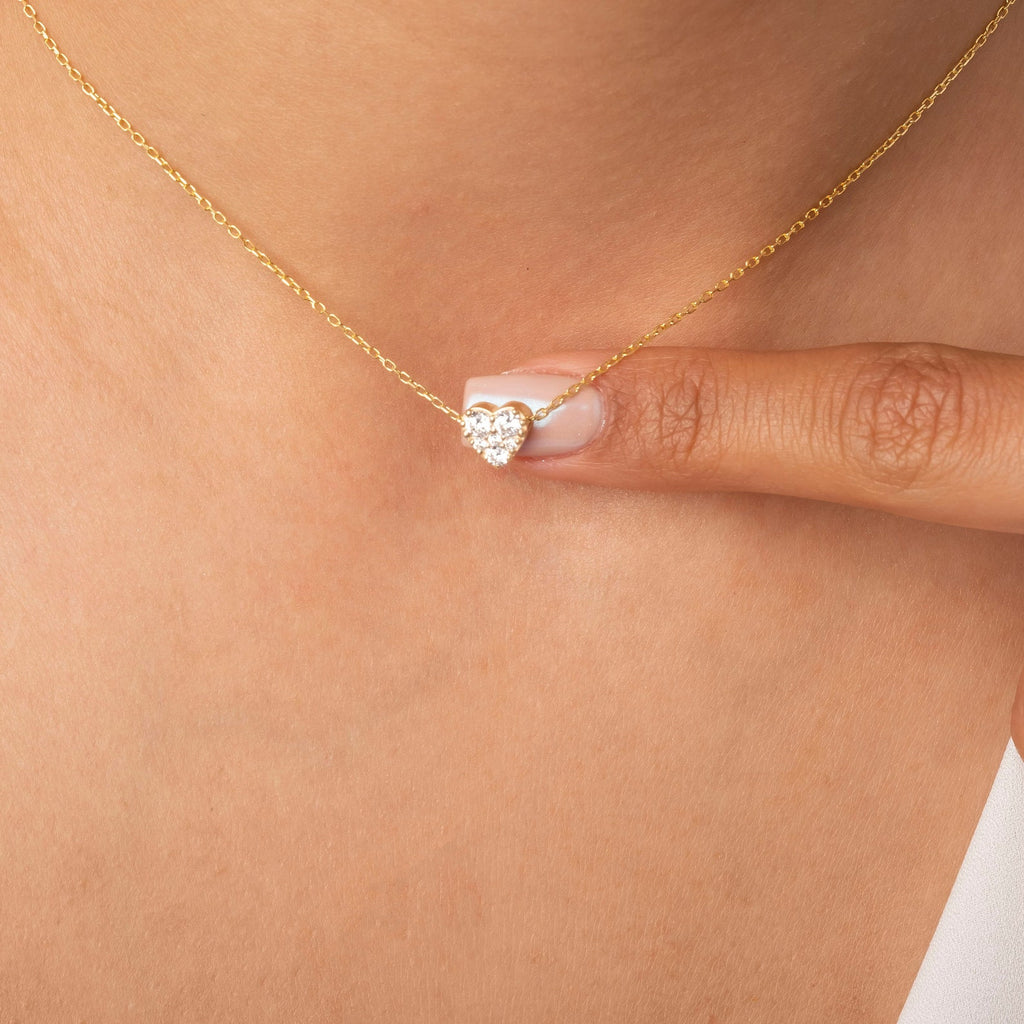 Round Pave Heart Pendant Necklace