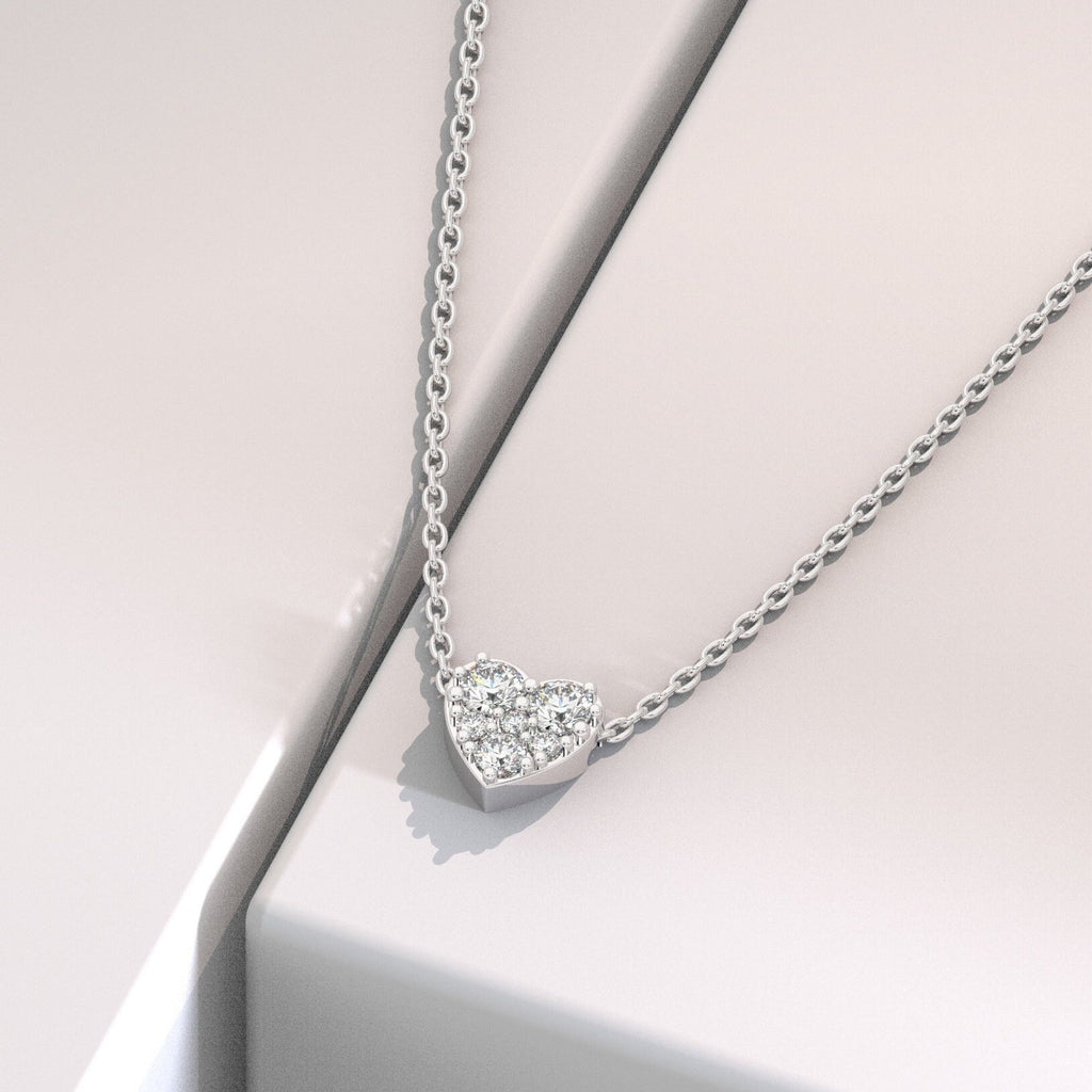Round Pave Heart Pendant Necklace
