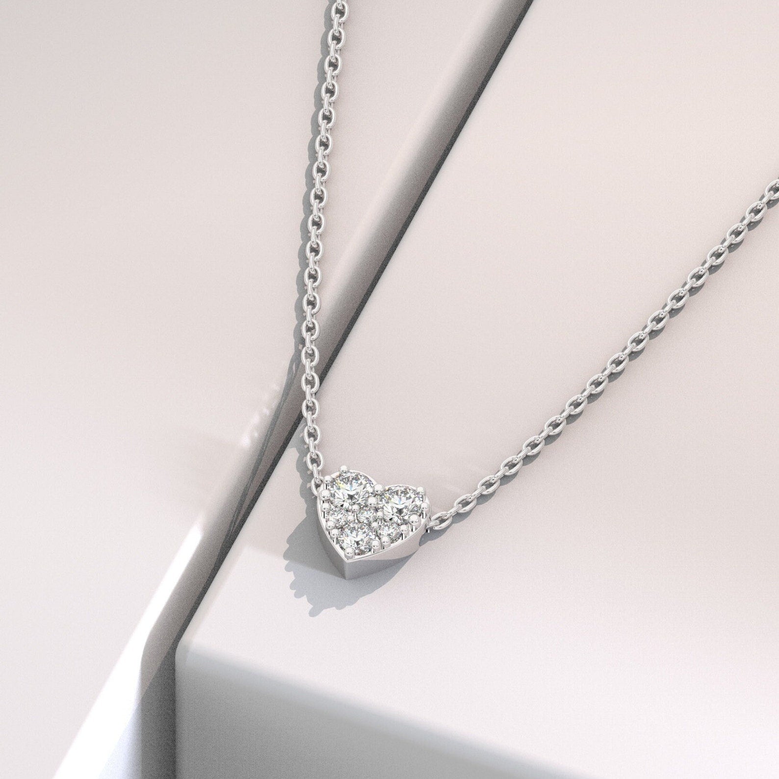 Round Pave Heart Pendant Necklace