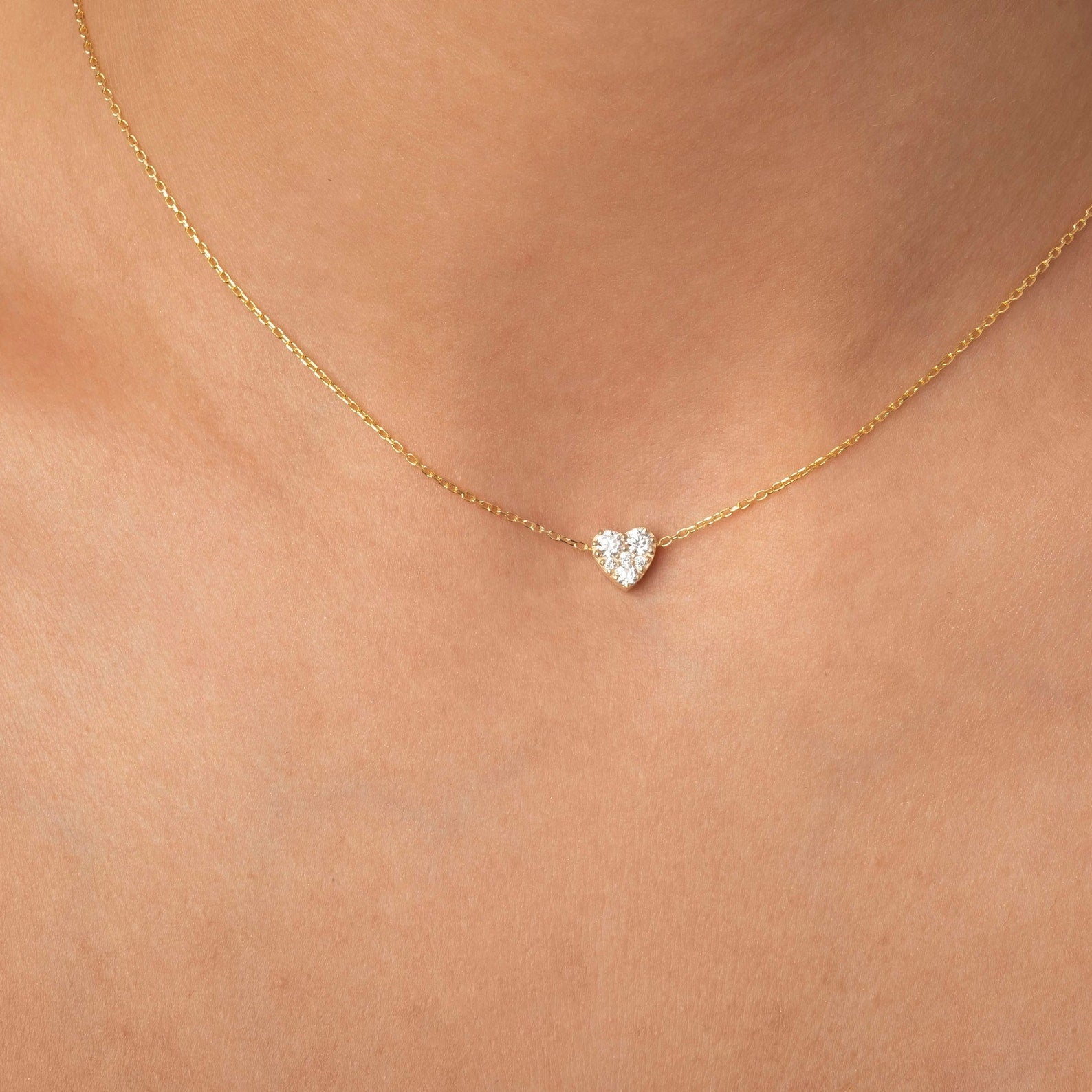 Round Pave Heart Pendant Necklace
