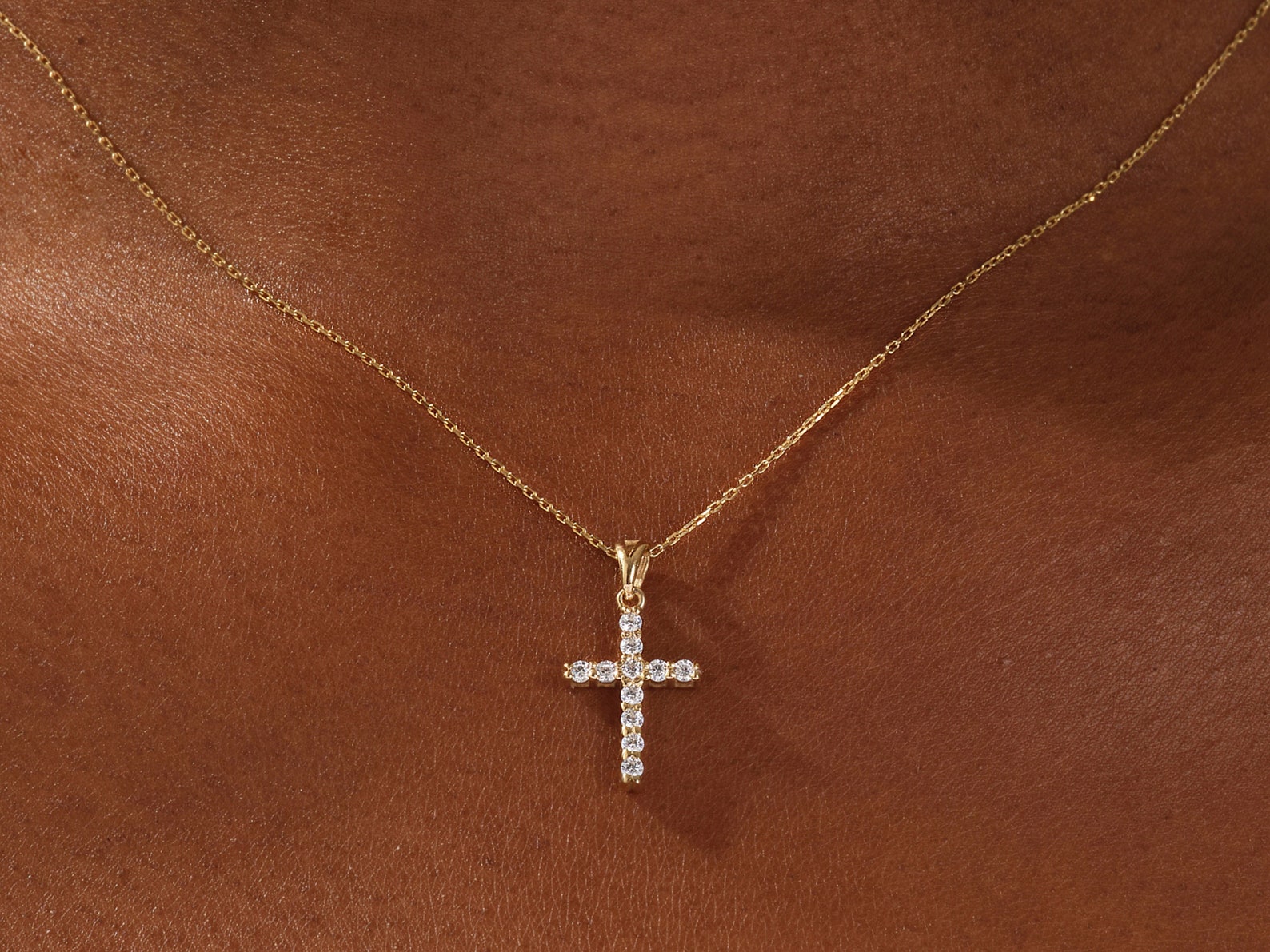 Round Shared Prong Cross Necklace
