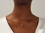 Round Shared Prong Cross Necklace
