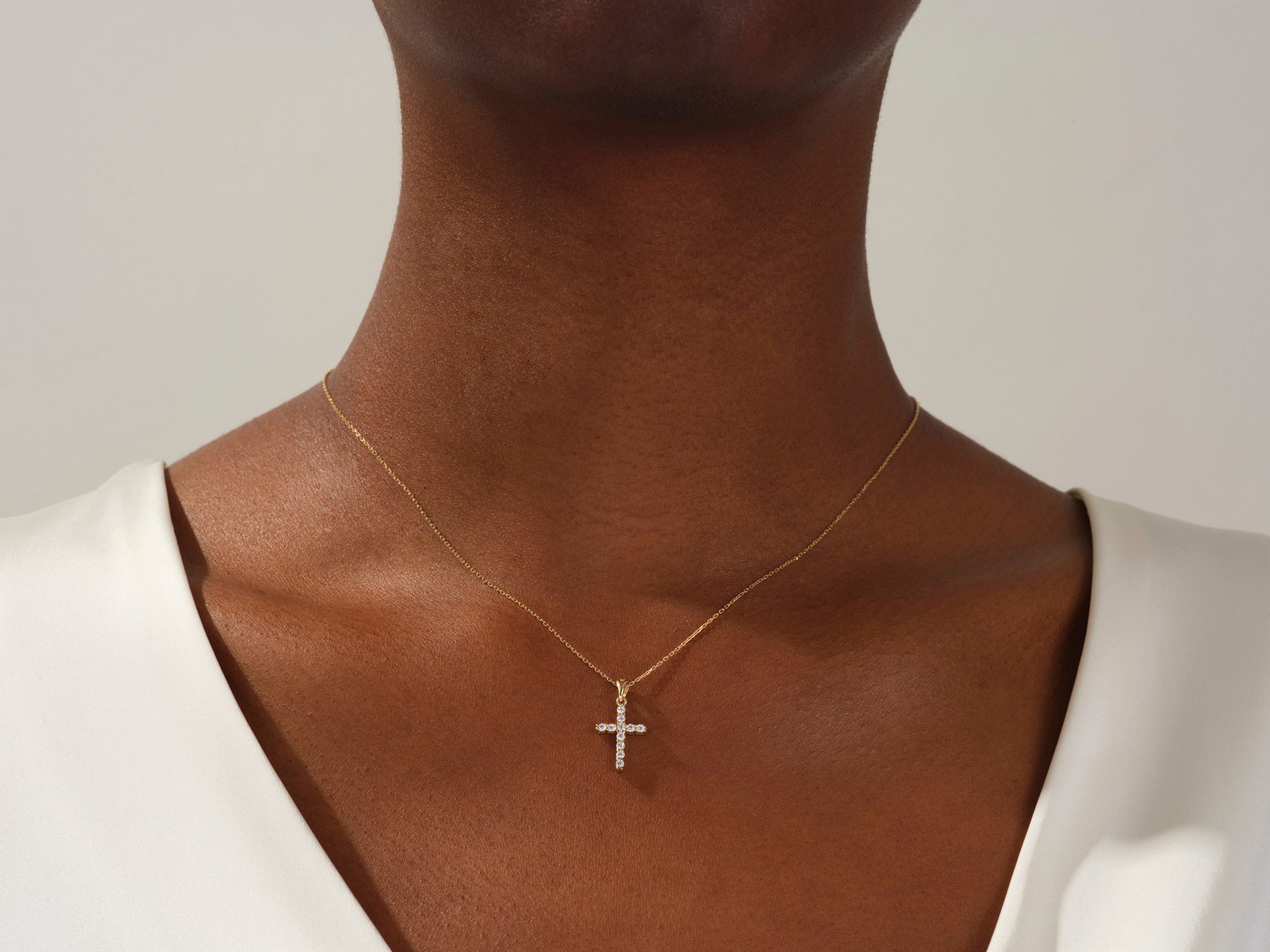 Round Shared Prong Cross Necklace