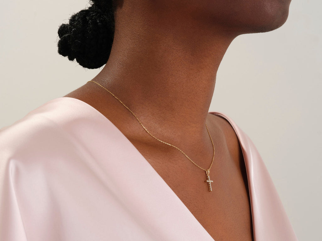 Round Shared Prong Cross Necklace
