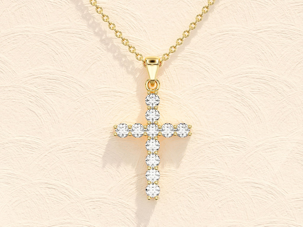 Round Shared Prong Cross Necklace