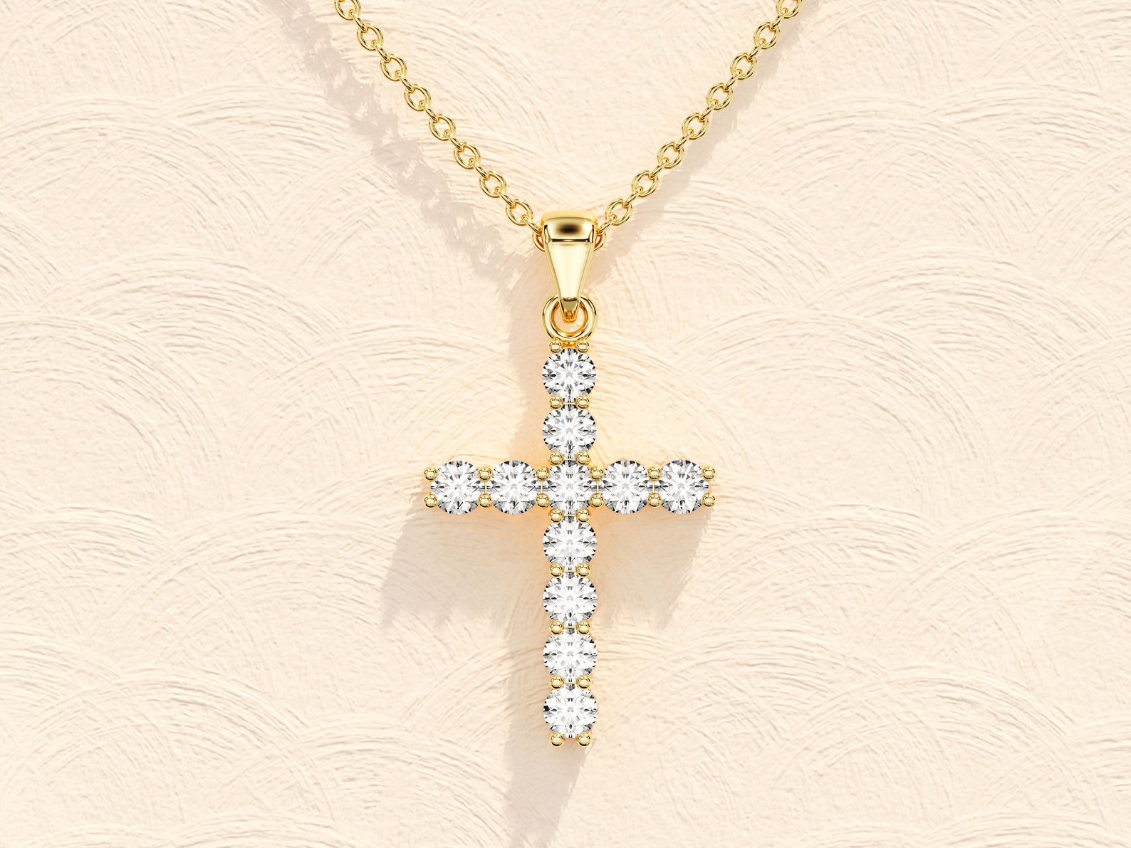 Round Shared Prong Cross Necklace