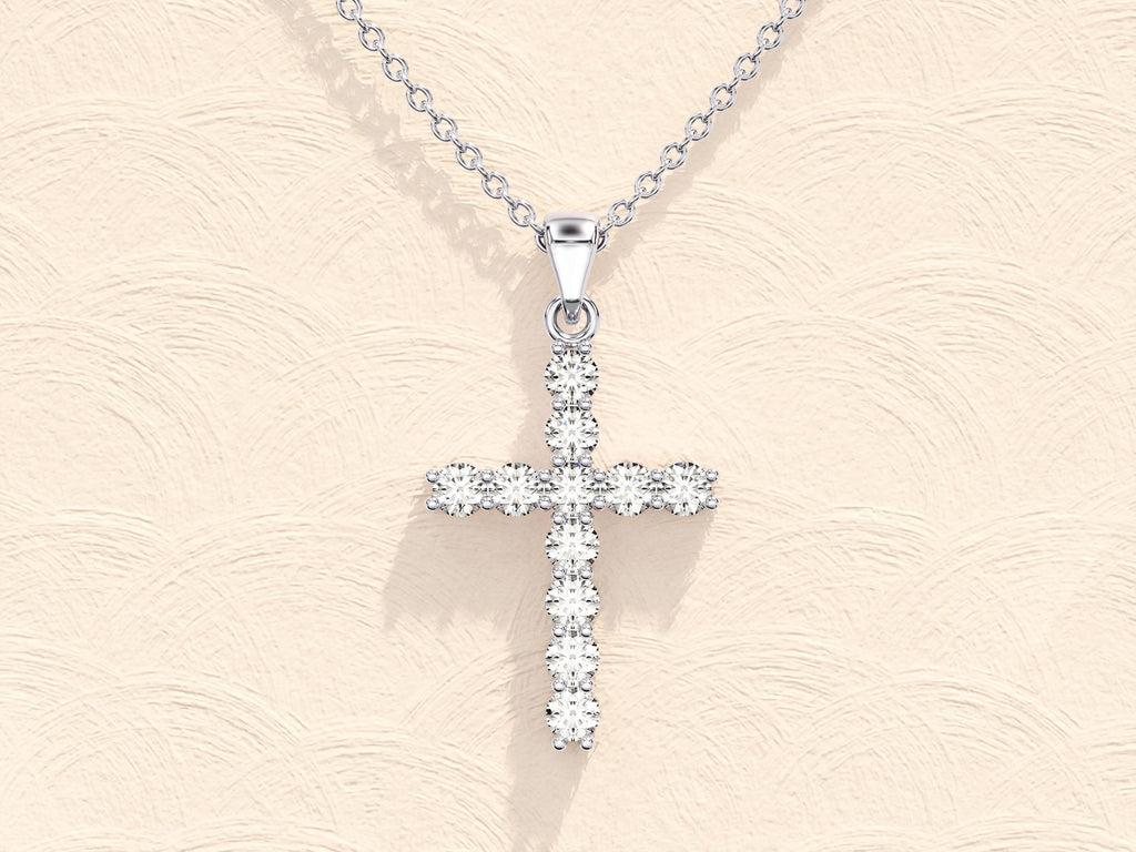 Round Shared Prong Cross Necklace