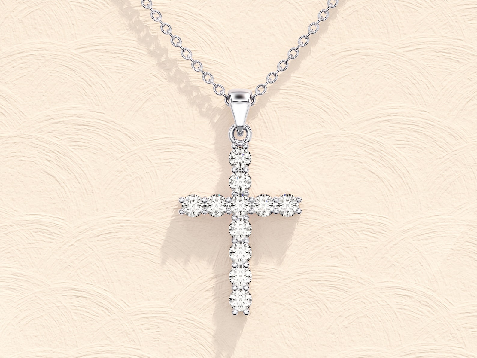Round Shared Prong Cross Necklace