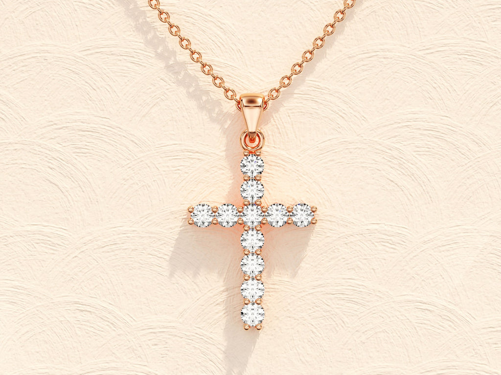 Round Shared Prong Cross Necklace
