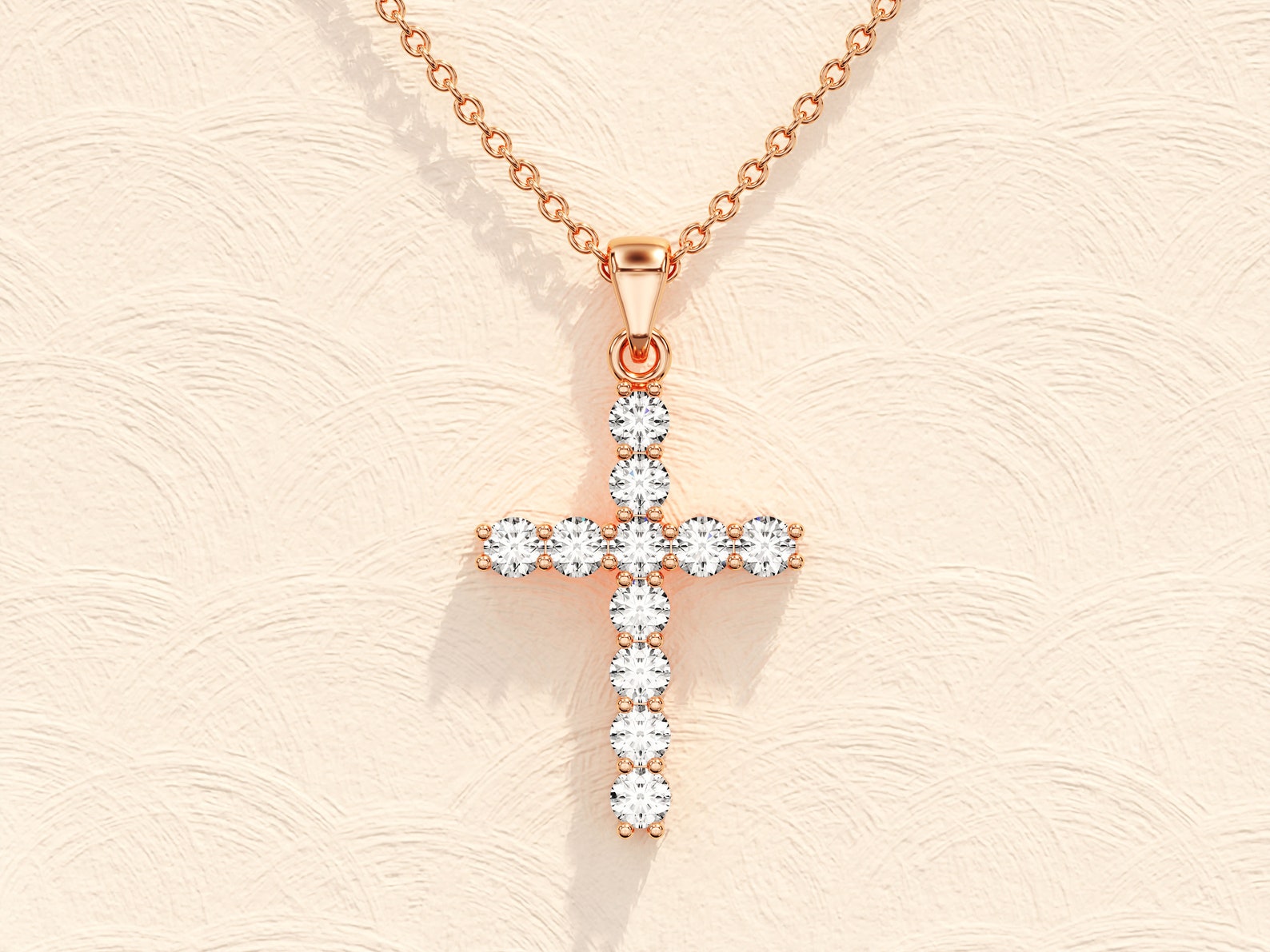 Round Shared Prong Cross Necklace