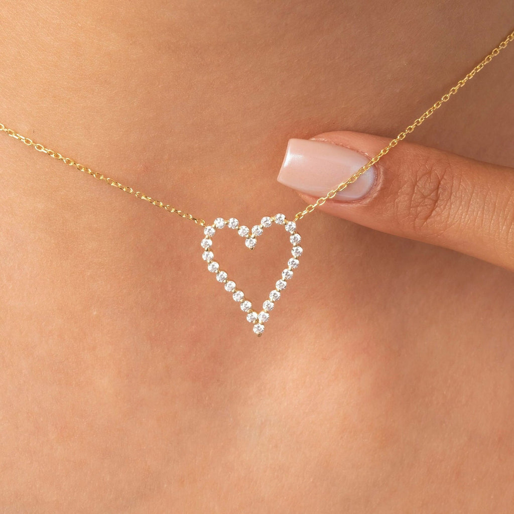 Round Studded Open Heart Necklace
