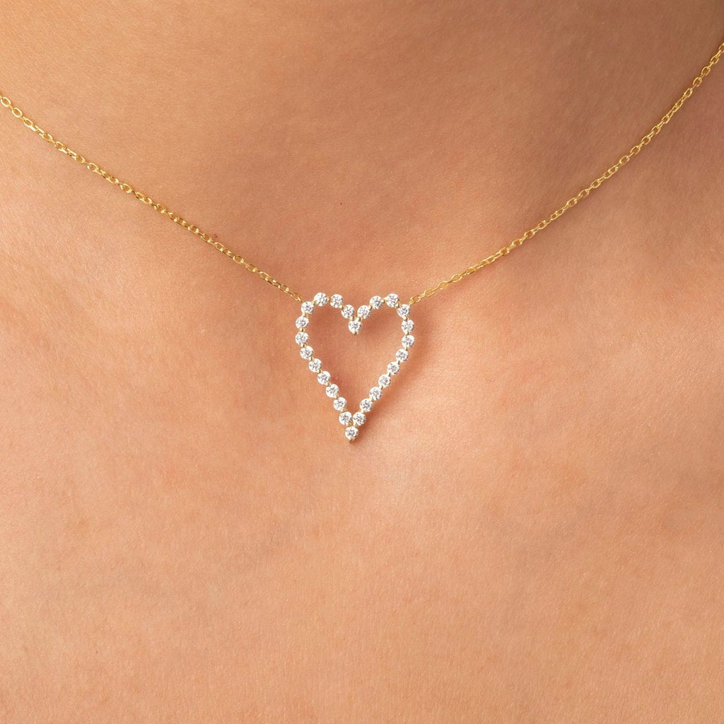 Round Studded Open Heart Necklace