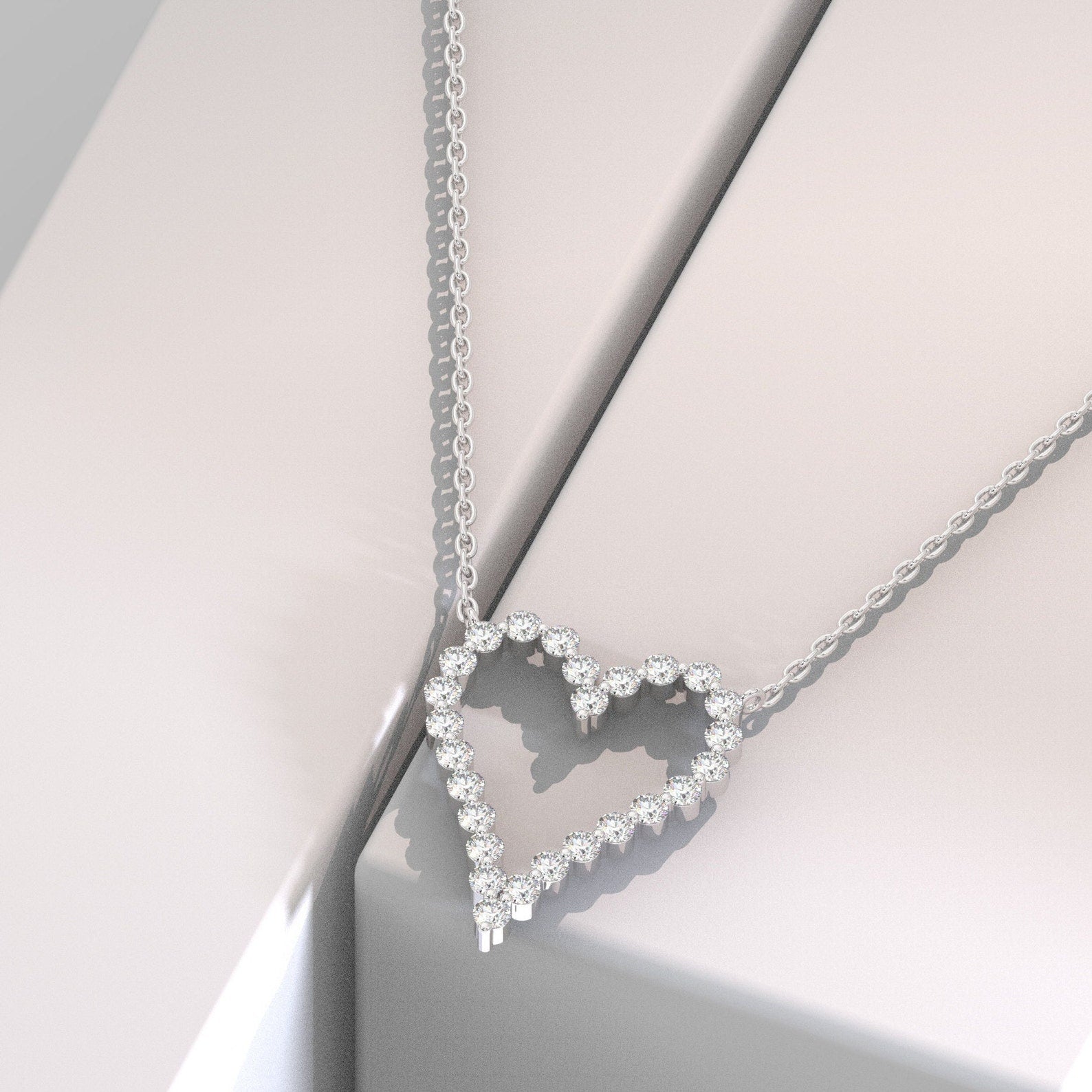 Round Studded Open Heart Necklace