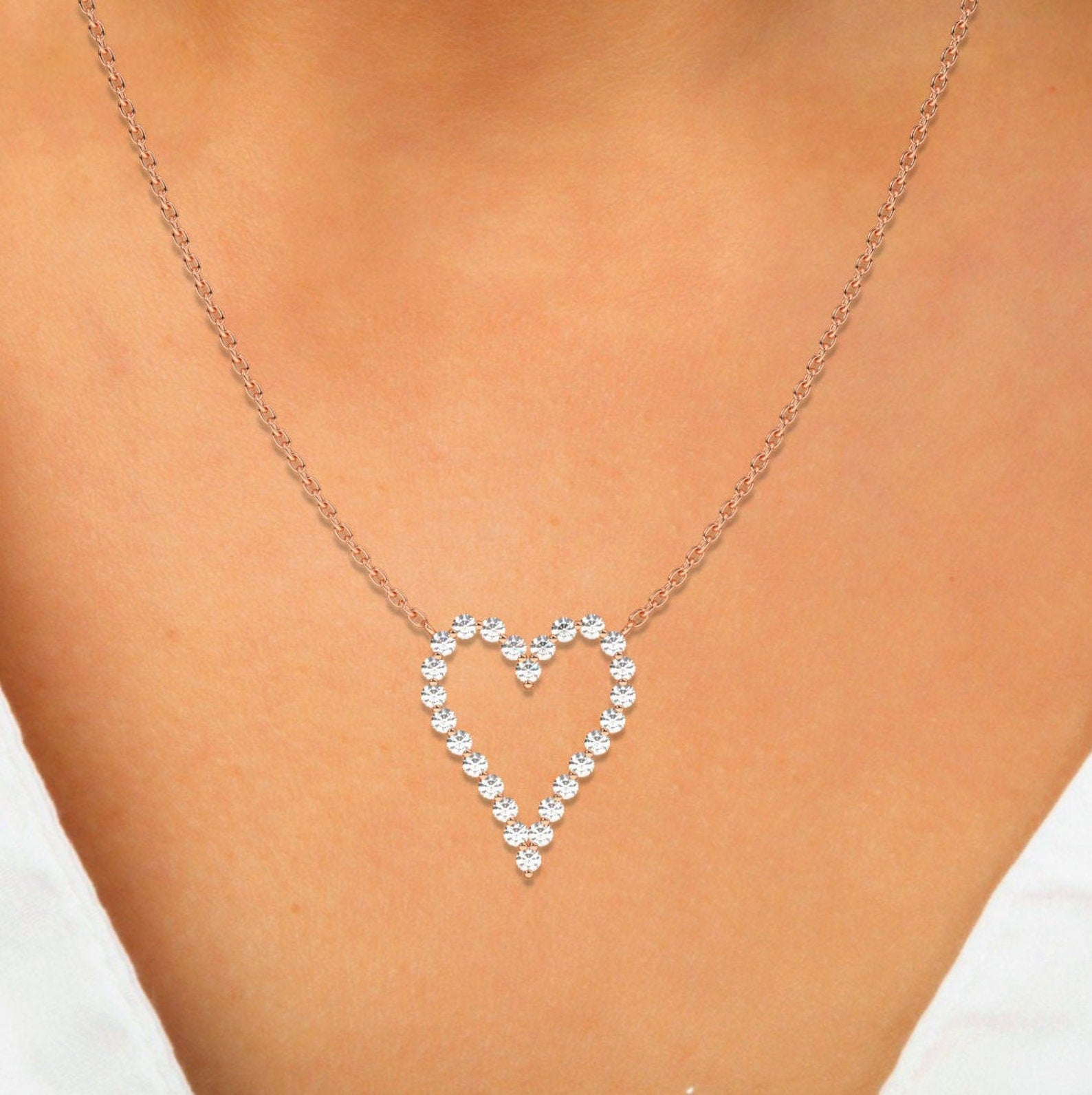 Round Studded Open Heart Necklace