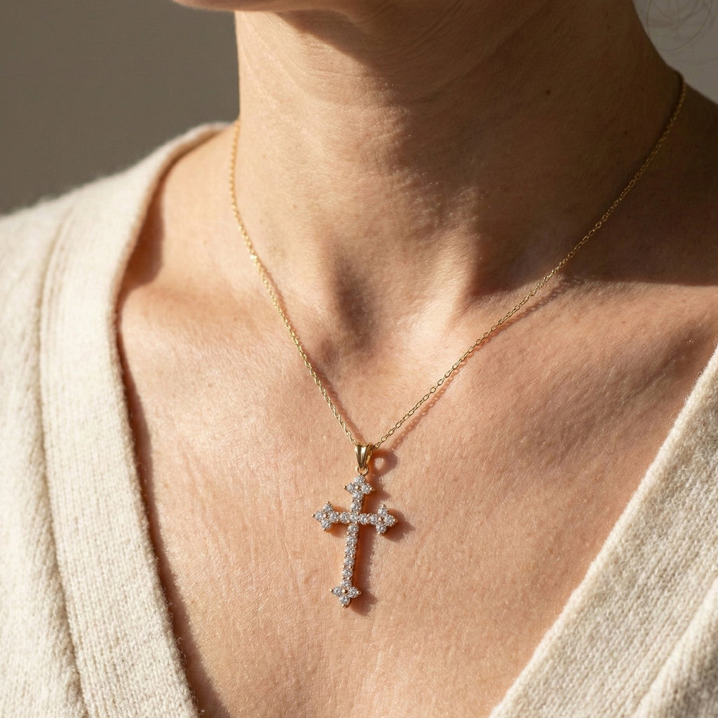 Royal Fleur Diamond Cross Necklace
